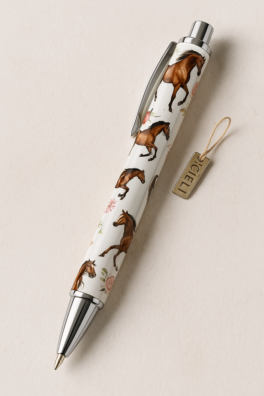 Pen with horse design on a beige background