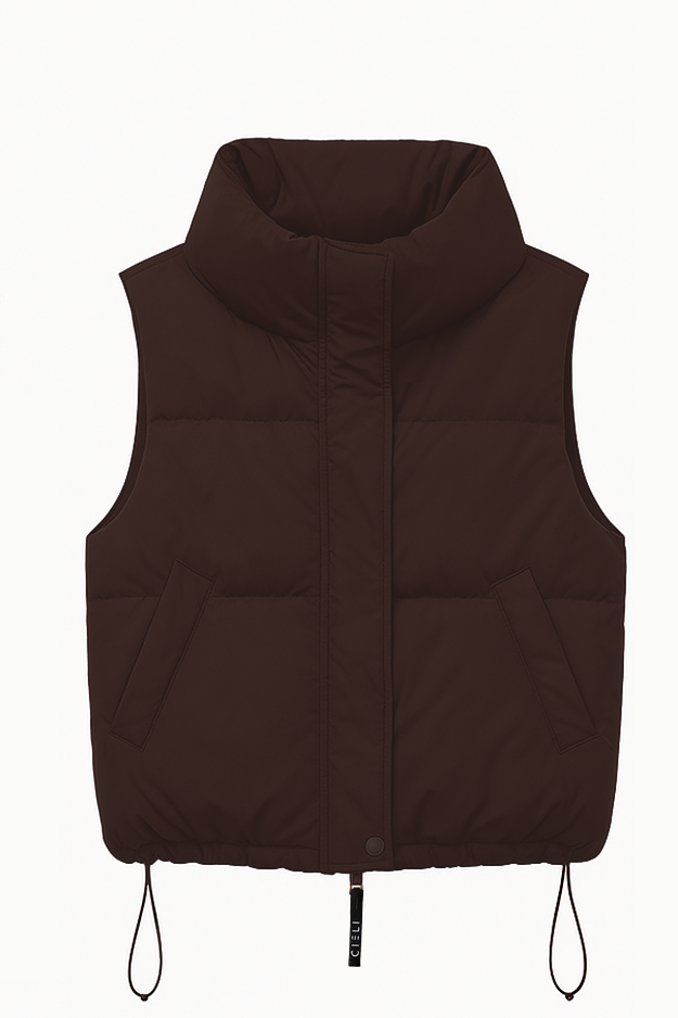 Brown puffer vest on a white background