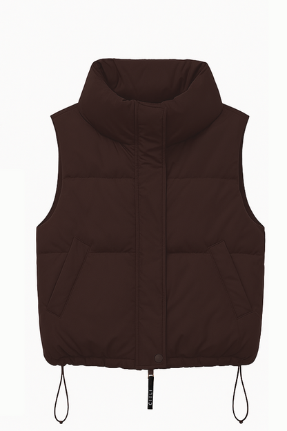 Brown puffer vest on a white background