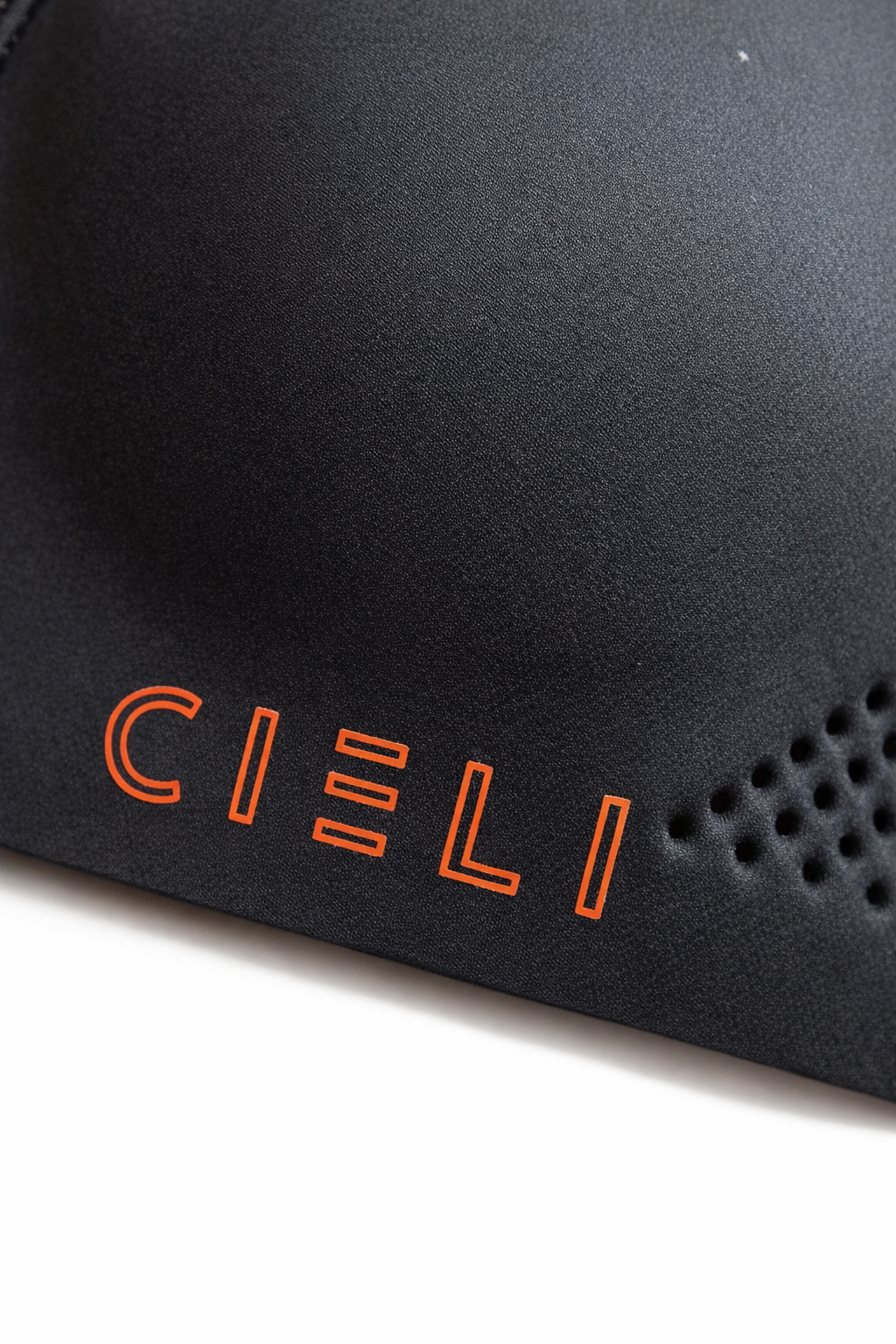 Black sports bra with 'CIELI' branding on a white background