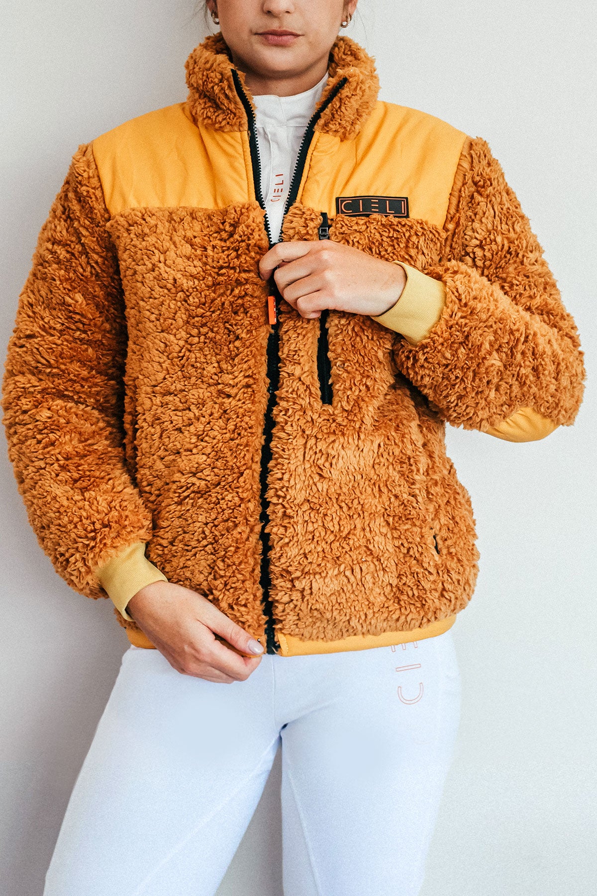 ladies reversible teddy fleece jacket brown